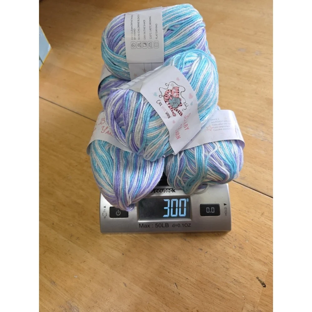 Lot of 6 Skeins Baby Yarn Variegated Purple White‎ Blue Silk Cashmere Wool 300g